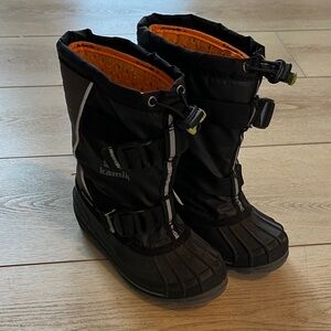 Kamik Black and Orange Kids Snow Boots